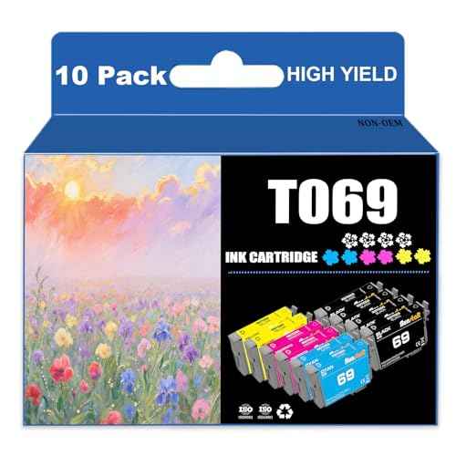 Run Star 10 Pack 69 T069 Remanufactured Ink Cartridge Replacement for Epson 69 T069 for Epson Stylus C120 CX5000 CX6000 CX8400 CX9400 NX110 NX300 NX400 NX415 Workforce 30 610 Printer (4BK/2C/2Y/2M)