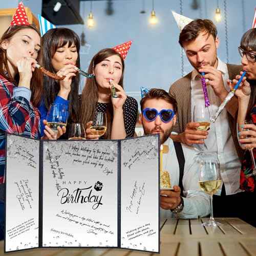 Crenics Black and White Birthday Decorations Women Men, Creative Birthday Guest Signature Book Alternative 18" x 12", Great Party Gifts for Girls or Boys