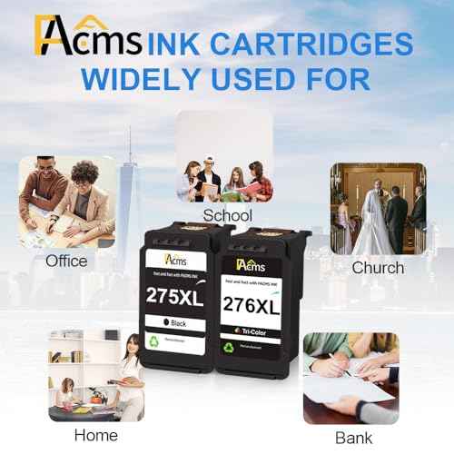 275XL 276XL Ink Cartridges Replacement for Canon Ink 275 276 PG-275 CL-276 Compatible with Canon PIXMA TR4720 TR4722 TS3522 TS3520 TS3500 Printer (1 Black, 1 Tri-Color)