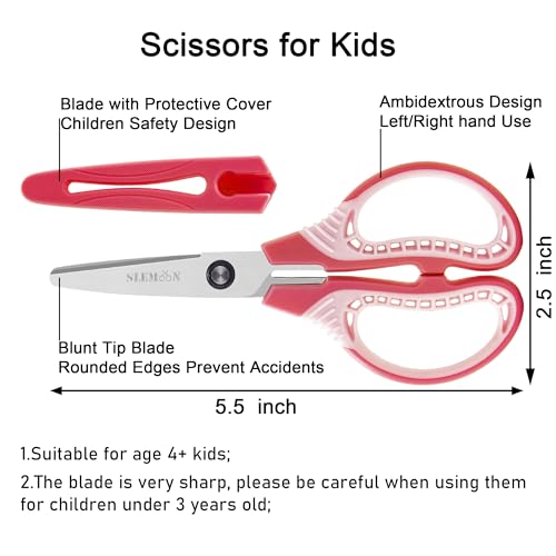 SLEMOON Kids Safety Scissors 6'' Blunt Tip 3-Pack for Ages 6+ Pink/Red/Blue