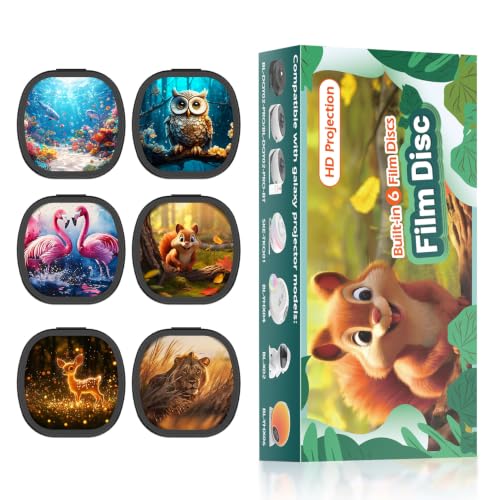 Glotella 6-Pack Animal-Themed Galaxy Projector Discs for Pro Model, 4K Ultra HD Slides for Bedroom Decor