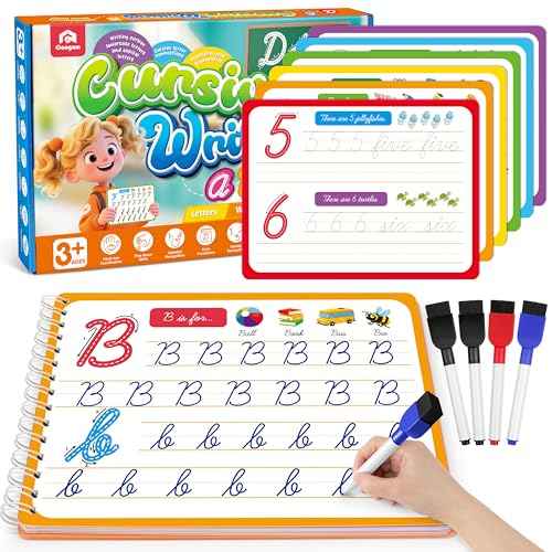 Coogam Magic Practice Copybook for Kids Age 3-12, Dry-Erase Writing Practice Book - Cursive Handwriting Aid With Alphabet Nmubers Words Sentences for Children and Beginners