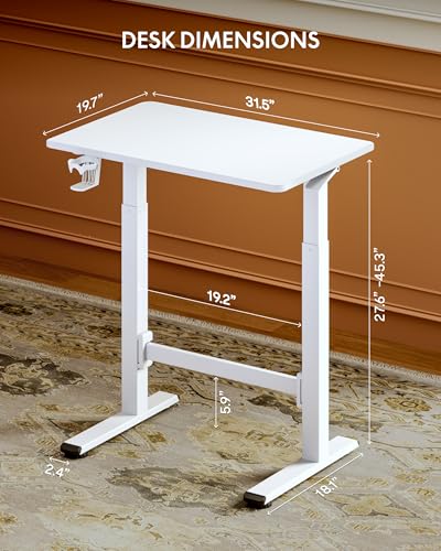 FLEXISPOT H7 Plus White 32-Inch Mobile Pneumatic Standing Desk - Adjustable, No Electricity Needed