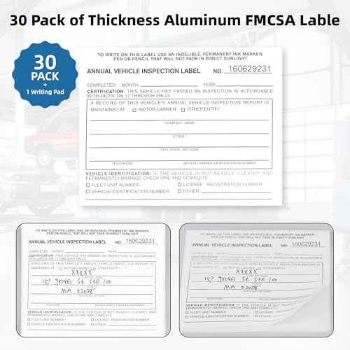 30-Pack Annual Vehicle Inspection Report Form, 3-Ply Carbonless Form and Hardboard, Includes 30-Pk 2-Ply FMCSA Vinyl Adhesive Label for Annual Inspections, DOT Compliant