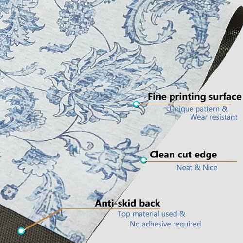 Chair Mat for Hardwood Floor, 36" x 48"Desk Mat for Hard Wood & Tile, Anti-Slip Hard Floor Protector Rolling Chair Mat, Protector for Home Office, Blue Flower