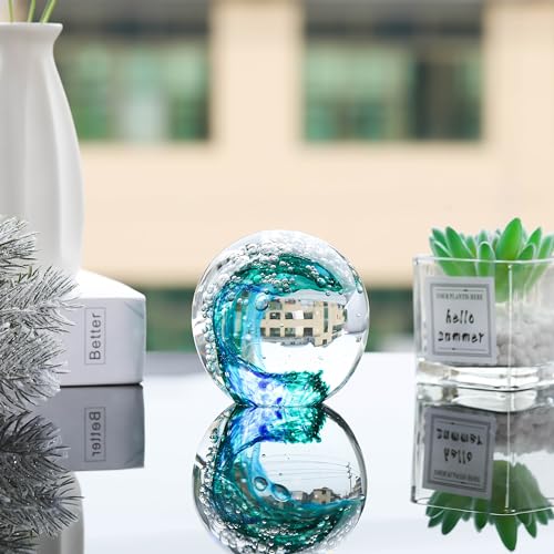 Qianwei Green Ocean Waves Hand Blown Glass Crystal Ball Decor Gift