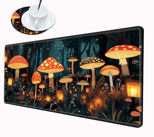 BBSujane Mushroom Mouse Pad Gaming Desk Mat 24x12 Inches Large Non-Slip Surface