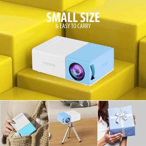 Mini Projector, Full HD 1080P Home Theater Video Projector Proyector, Portable Projector for Cartoon, 4:3 24 to 60 Inch Movie Projector with Remote Control, Blue White (US)