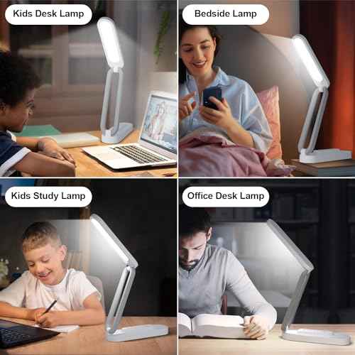 LED Desk Lamp for Office Home & Battery Operated Lamp Rechargeable Lamp Foldable & Portable Light, LED Desk Light Strip, 3 Brightness Dimmable Small Desk Lamp Wireless Reading Lamp (White)
