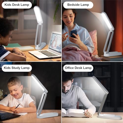 Giryuhd White Rechargeable Foldable LED Desk Lamp - Portable Dimmable Reading Light