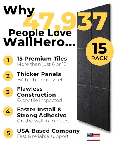 WallHero Black Large Cork Board 59"x36" with 15 Felt Wall Tiles Set