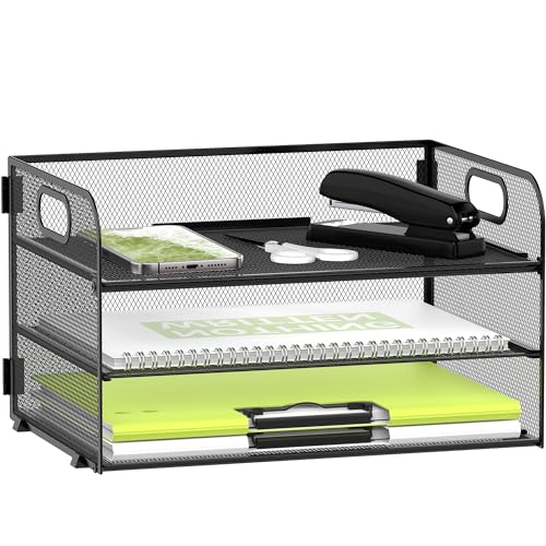 DALTACK 3-Tier Black Paper Organizer for Desk with Sliding Trays – A4 Files & Documents Storage