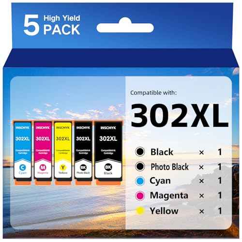 302XL Ink Cartridge High-Yield Remanufactured for Epson 302 Ink Cartridges Multipack T302XL T302 Ink Cartridges for Epson Expression Premium XP-6000 XP-6100 Printer (PBK/BK/C/M/Y, 5 Pack)