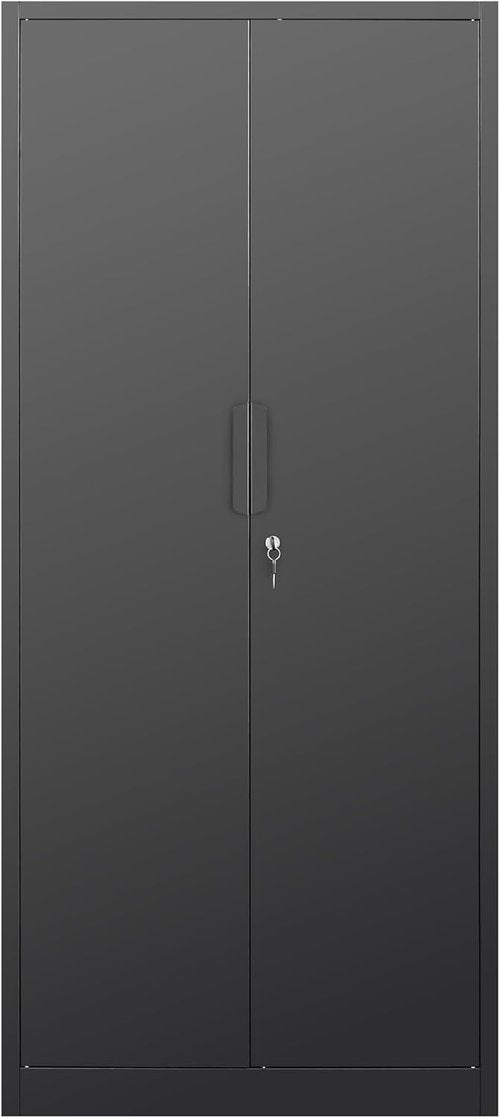 Metal Garage Storage Cabinet - 71" Tall Heavy-Duty Steel Locker with 4 Adjustable Shelves | Black, 31.5"W x 16.5"D