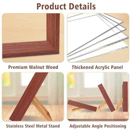 A4 Size LED Acrylic Sign Holder with Walnut Wood Base Frame, Light Up Menu Board Stand, Backlit Poster Display Light Box for Restaurants, Bars, Offices
