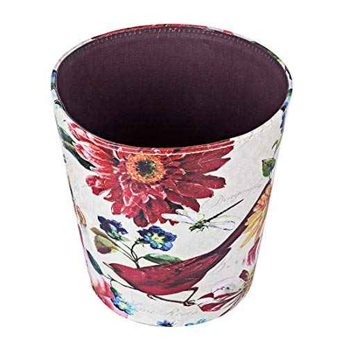 Leather Trash Can, Retro Decorative Waste Basket, 10L Capacity Small Waste Paper Basket, Waterproof Garbage Can for Bathroom, Bedroom, Office, Kitchen and Living Room - Red Bird