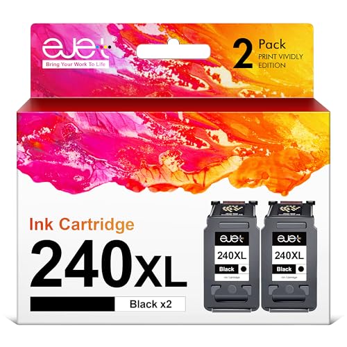 ejet 240XL PG-240 Black Ink Cartridge Remanufactured Replacement for Canon 240XL Black Ink Cartridge PG-240 XL for Canon Pixma MG3620 TS5120 MG2120 MG3520 MX452 MX512 MX532 MX472 Printer (2-Black)