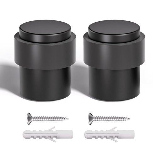 SANATO 10Pcs Black Door Stopper Floor Mounted with Black Rubber, Cylindrical 304 Stainless Steel Made