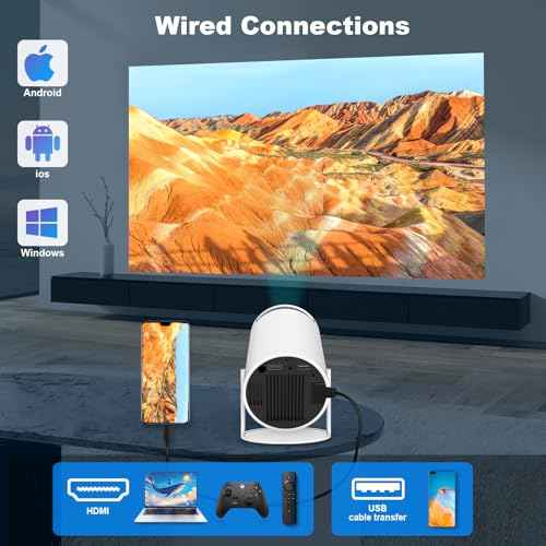 Mini Portable Projector, Support 4K 1080P with Dual-Band WIFI6 5G Wireless 5.0 Bluetooth Android 11,160 ANSI,180¡Æ Rotatable, Auto Keystone Correction, 35"-130" Screen Video Projector