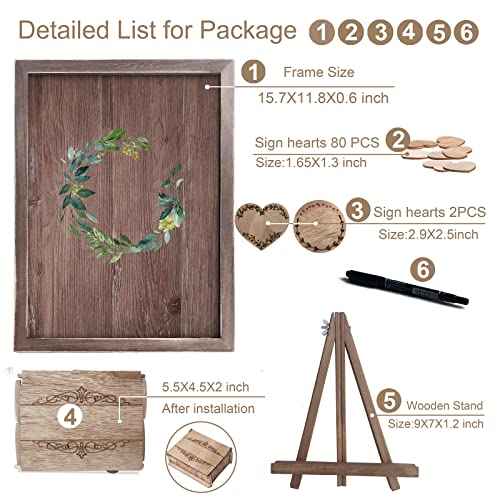 Y&K Homish Wedding Guest Book, Guest Book Alternative Favors with 80 Hearts & Green Wreath, Wedding Decorations for Reception(Rustic Brown)