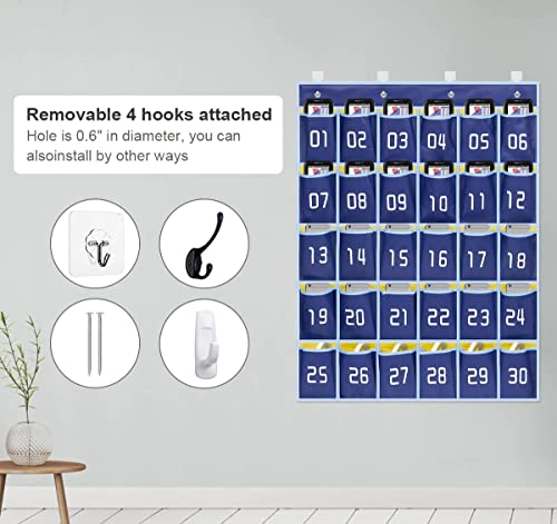 MISSLO Classroom Cell Phone Holder 30 Pockets Hanging Wall Organizer (Blue)