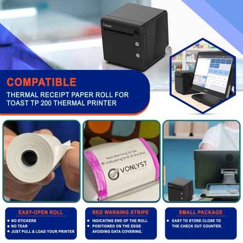 Thermal Printer Paper Roll for Toast TP200 Receipt Printer Point of Sale (12 rolls)
