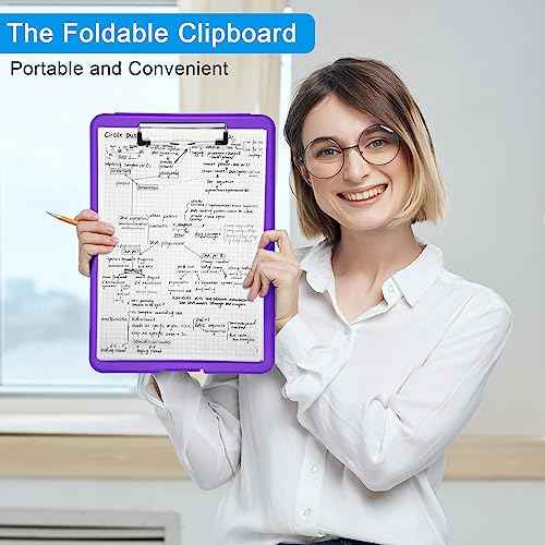 6 Pieces Clipboard with Storage, 9.5 x 13.5 Heavy Duty Plastic Storage Clipboard, Nursing Foldable Clip Board with Compartment and Metal Clip for Nurse Teacher Student Classroom Office (Bright Color)