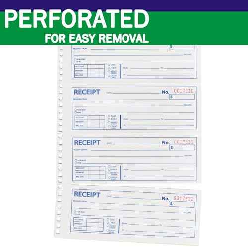 Money and Rent Receipt Book 2-Part Carbonless 7-5/8" x 11" Spiral Bound 200 Sets per Book 4 Receipts per Page(1pack)