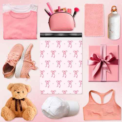 Faccito 150 Pcs Poly Mailer 14.5x19 Pink Bows Shipping Bags Heavy Duty Sealed Coquette Mailers Cute Large Pink Shipping Bags Waterproof and Tear Resistant Mailing Envelopes for Clothing Small Business