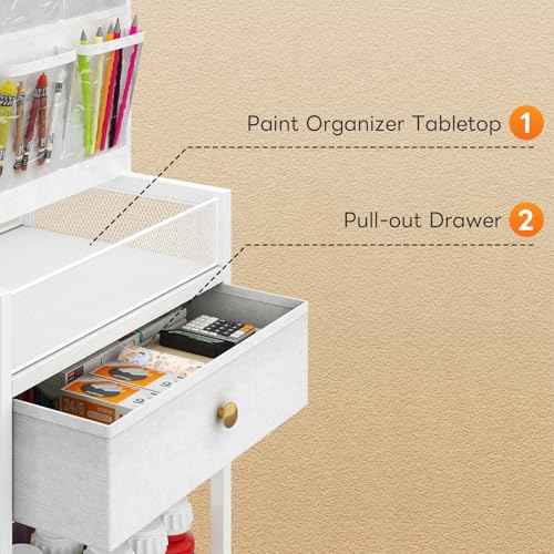 5-Tier Craft Rolling Cart, Craft Organizers and Storage with 18-Pocket, Utility Cart with Drawer & Lockable Wheels, Art & Craft Supply Organizer for Kids' & Adults'Studio, Bedroom (White)