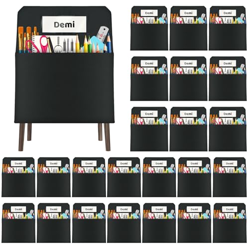 Flickzy 24 Pack Black Chair Pockets for Classroom, 16x19 Inch Seat Organizer with Name Slot