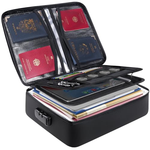 BALEINE Black Fireproof Document Safe Bag with Lock Waterproof Fireproof File Organizer