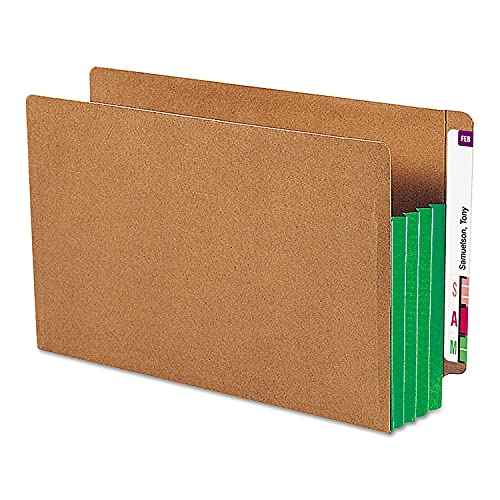 Smead End Tab Pocket, Reinforced Straight-Cut Tab, 3-1/2" Expansion, Extra Wide Legal Size, Redrope with Green Gusset, 10 per Box (74680)