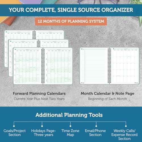 Planner Pad Spiral Bound January-December 2026/ Calendar Year 6 3/4" x 8 1/2" Medium 3-Tier Funnel Down 12 Month Organizer, Greenish Grey Cover/Soft Green Ink
