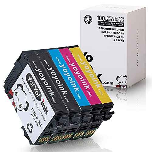 YoYoink 5-Pack Remanufactured Ink Cartridge Replacement for Epson T202XL 202 XL (2 Black, 1 Cyan, 1 Magenta, 1 Yellow)