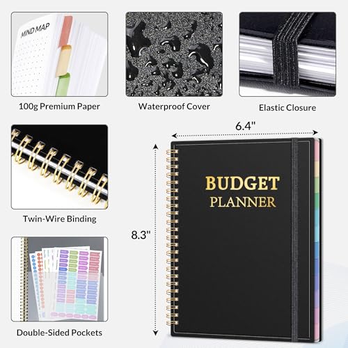 SUNEE Undated Budget Planner Notebook 6.4x8.3 Black Monthly Expense Tracker