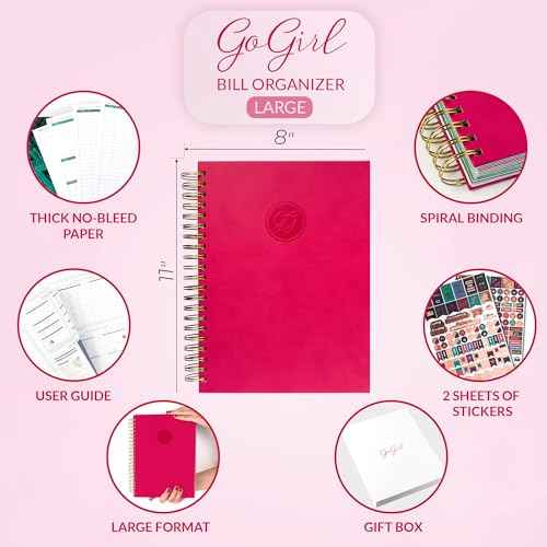 GoGirl Budget Planner & Monthly Bill Organizer ? Monthly Financial Book with Pockets. Expense Tracker Notebook Journal, Large (Hot Pink)