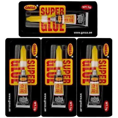 4 Pack Super Glue All Purpose, Fastest & Toughest Adhesive 3g Instant Repair Unbreakable Bond, Strong Superglue Liquid for Hard Plastic, Rubber, Metal, Leather, Ceramics, Wood, DIY Craft