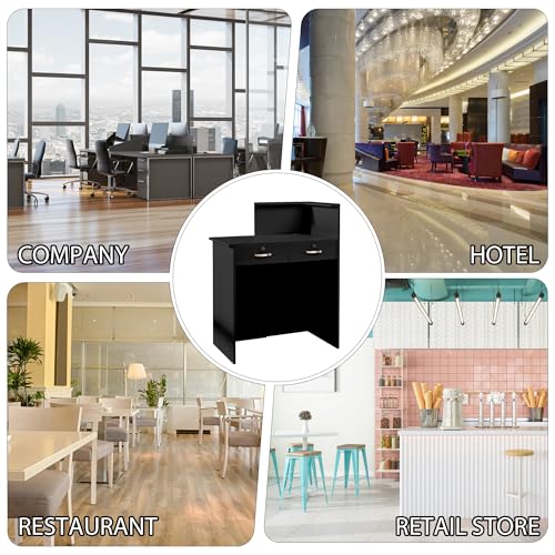 LayBurst Black Small Reception Desk with Two Lockable Drawers, Cable Management, 31in L x 17.7in W x 39.3in H
