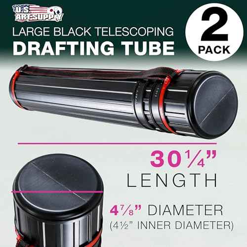 U.S. Art Supply Large Telescoping Drafting Tube (Pack of 2) - 4-7/8" Outside/4-1/2" Inside Diameter, Expands 30-1/4" to 47-3/4", with Shoulder Strap