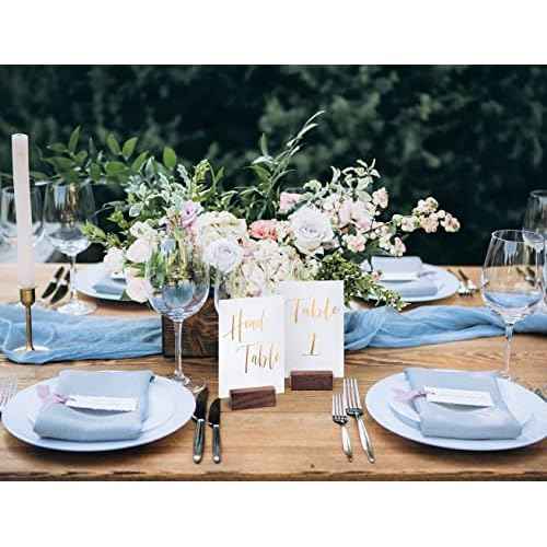 UNIQOOO 20 Pack Place Card Holders | Rustic Walnut Wood Escort Cards Display Stands | Table Number Sign and Photo Stand | Perfect for Retail Shop, Cafe, Home, Wedding, Dinner Party Events Decoration