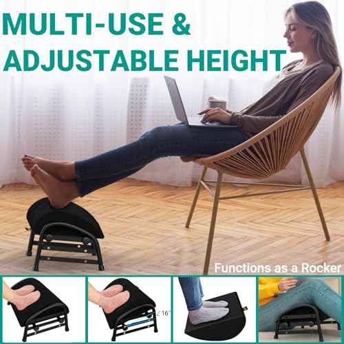 Padded Foot Stool for Under Desk, 3 Adjustable Heights Foot Rest for Office Chair, Under Desk Footrest for Gamer Desk Accessories, Leg Rest for Car/Home Essential Accessories - Black