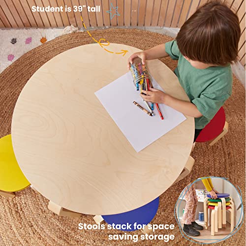 ECR4Kids Round Bentwood Table & 4 Bentwood Stools Set - 5-Piece Assorted