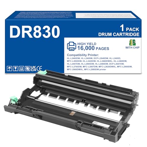DR830 Drum Cartridge DR-830 Drum Unit Replacement for Brother DCP-L2640DW HL-L2400D HL-L2405W HL-L2420DW HL-L2465DW HL-L2480DW MFC-L2760DW MFC-L2820DW Printer(Drum Only)