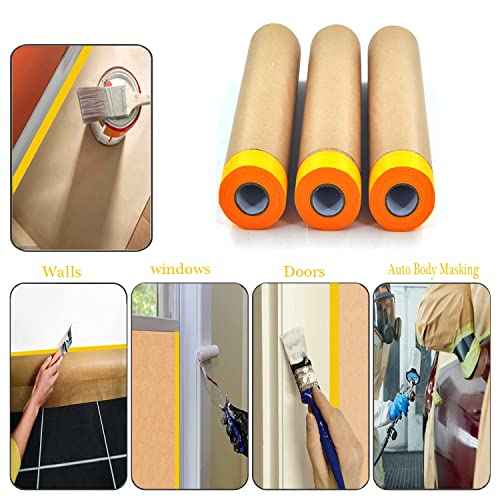 Pre-Taped Paint Masking Paper and Masking Tape Sets, 22inch-50feet Painters Paper and Painters Tape, Automotive Paint Paper, Tape and Drape Waterproof for Painting Protection Covering (6)