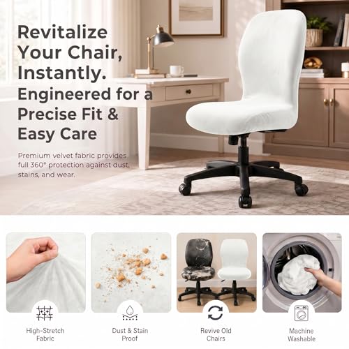 Deisy Dee Velvet Stretch Armless Office Chair Cover - Off White, Colorful Slipcover