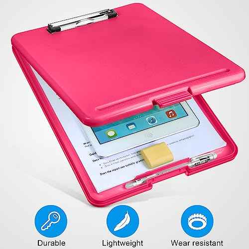 6 Pieces Clipboard with Storage, 9.5 x 13.5 Heavy Duty Plastic Storage Clipboard, Nursing Foldable Clip Board with Compartment and Metal Clip for Nurse Teacher Student Classroom Office (Bright Color)