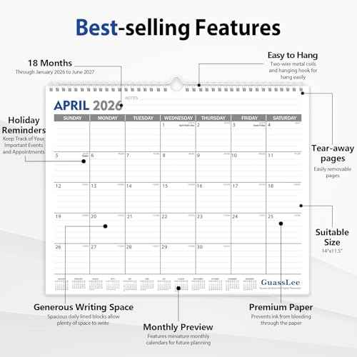 GuassLee 2026-2027 Wall Calendar - 18 Months Hanging Calendar from Jan. 2026 to Jun. 2027, 14" x 11.5", with Notes for Easy Planning School Home Office