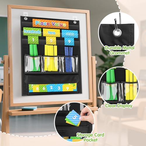 Black Place Value Pocket Chart & Counting Caddie for Classroom, 13x18 Inches