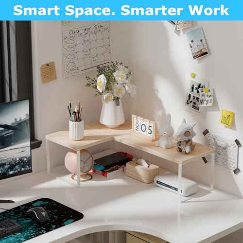 Aothia Wood Desktop Shelf for Top of Desk - 2-Tier Adjustable Bookshelf Organizer, Freestanding Stackable Shelves for Office, Home, Kitchen Counter (Oak)